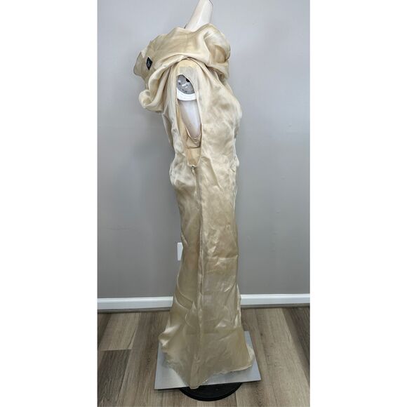 A.W.A.K.E. Mode Tuxedo Silk Gathered Cocktail Dress in champagne US10 $1015 - Picture 7 of 10